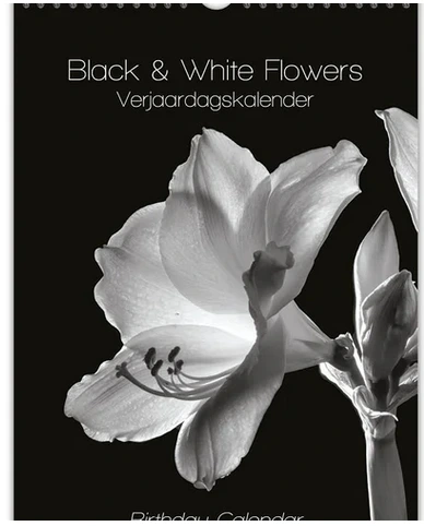 Birthday Calendar - Black and White Flowers
