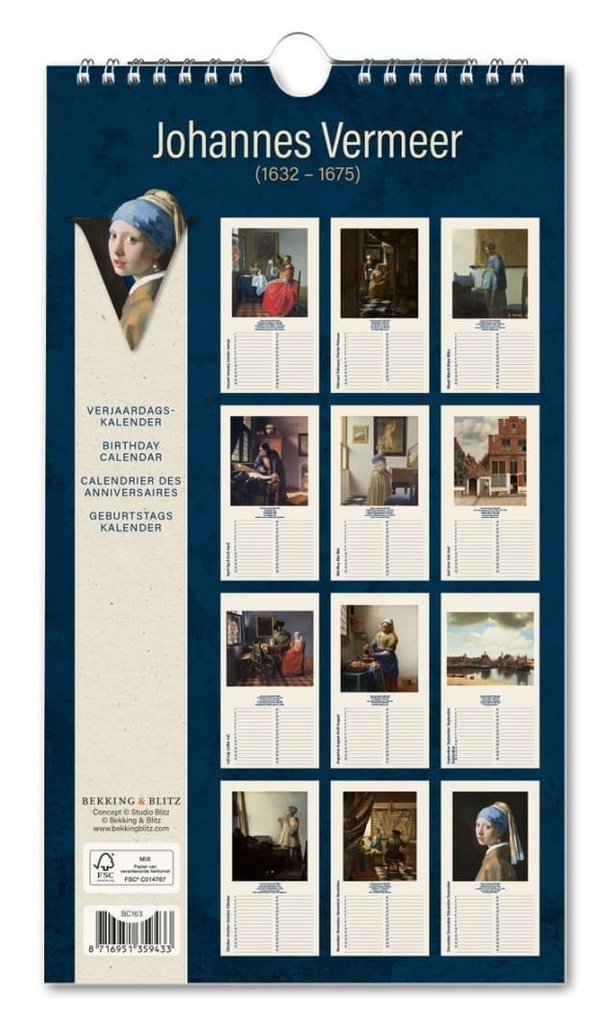 Birthday Calendar - Vermeer - Girl with a Pearl Earring