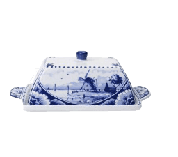 [XXG3016] Butter Dish - Ceramic - Delft Blue - Windmill Canal Scene