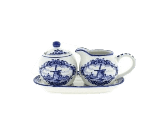 Tea Set - Cream & Sugar - Delfts Blue - Windmill Design