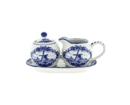 [XXG3012] Tea Set - Cream & Sugar - Delfts Blue - Windmill Design