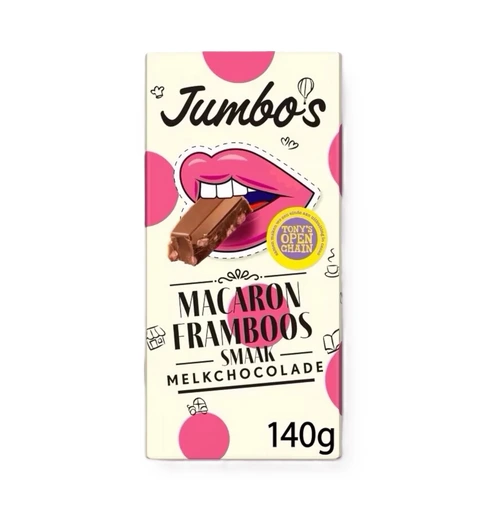Jumbo's (Tony's) Milk Chocolate w/ Macaron & Raspberry 140g
