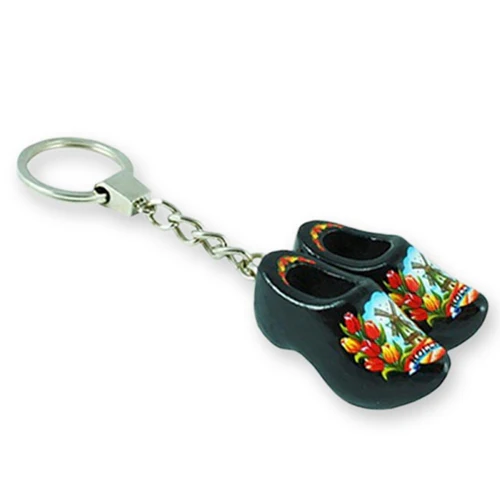 Keychain - Double Wooden Shoe - Black Tulip