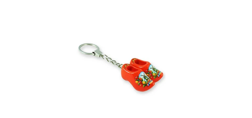 Keychain - Double Wooden Shoe - Orange Tulip