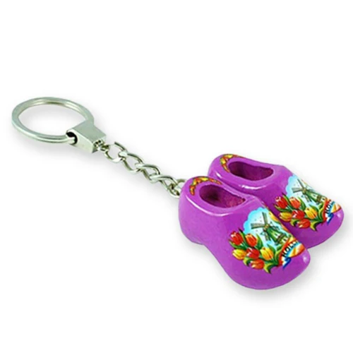 Keychain - Double Wooden Shoe - Purple Tulip
