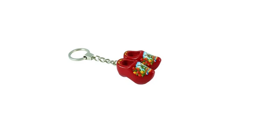 Keychain - Double Wooden Shoe - Red Tulip