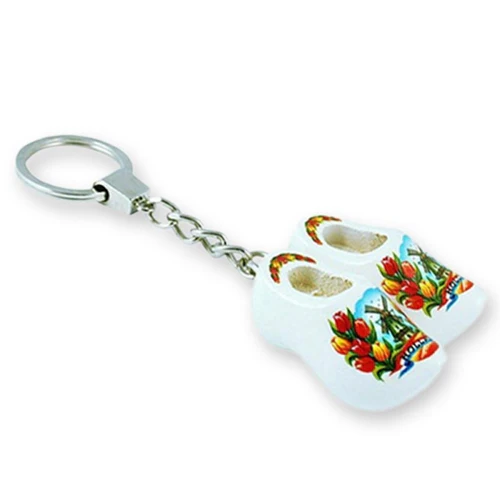 Keychain - Double Wooden Shoe - White Tulip