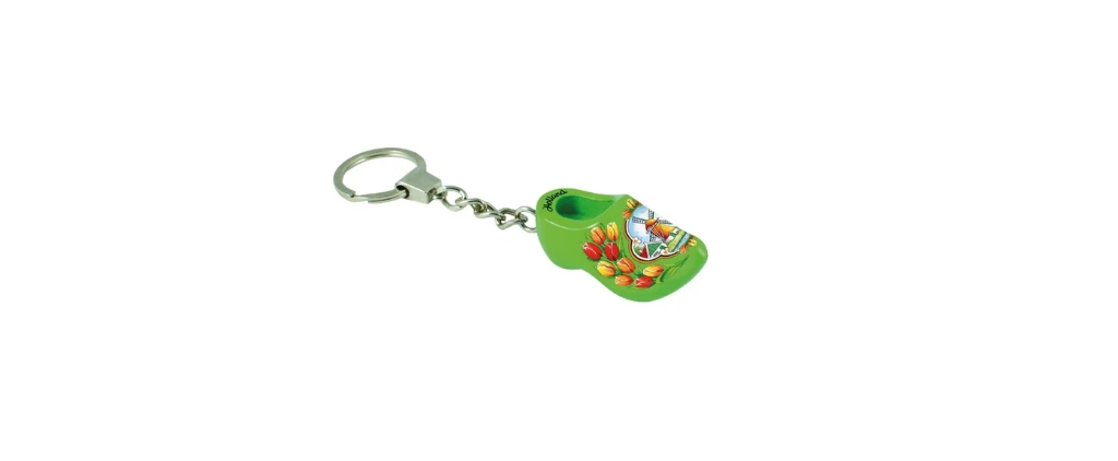 Keychain - Single Wooden Shoe - Lime Tulip