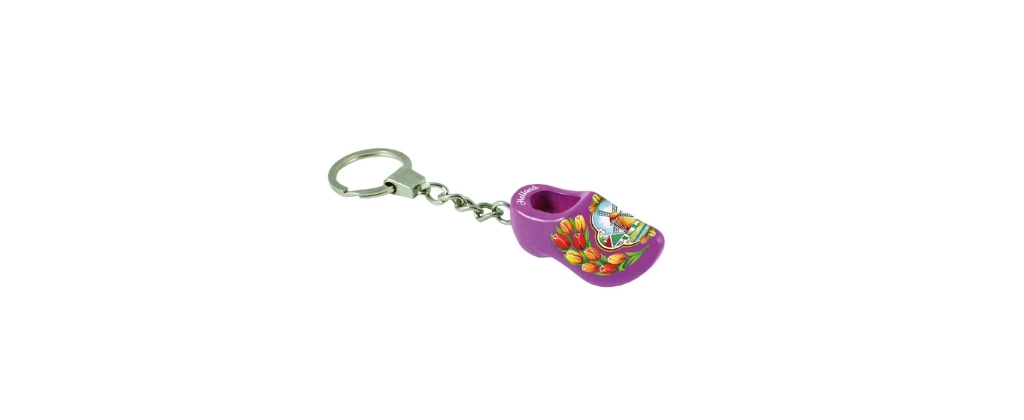 Keychain - Single Wooden Shoe - Purple Tulip