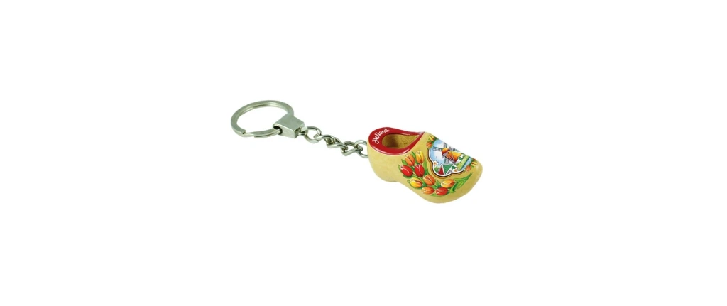 Keychain - Single Wooden Shoe - Varnished Tulip
