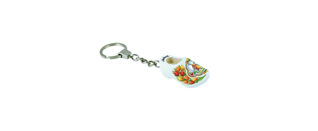 Keychain - Single Wooden Shoe - White Tulip
