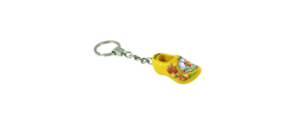 Keychain - Single Wooden Shoe - Yellow Tulip