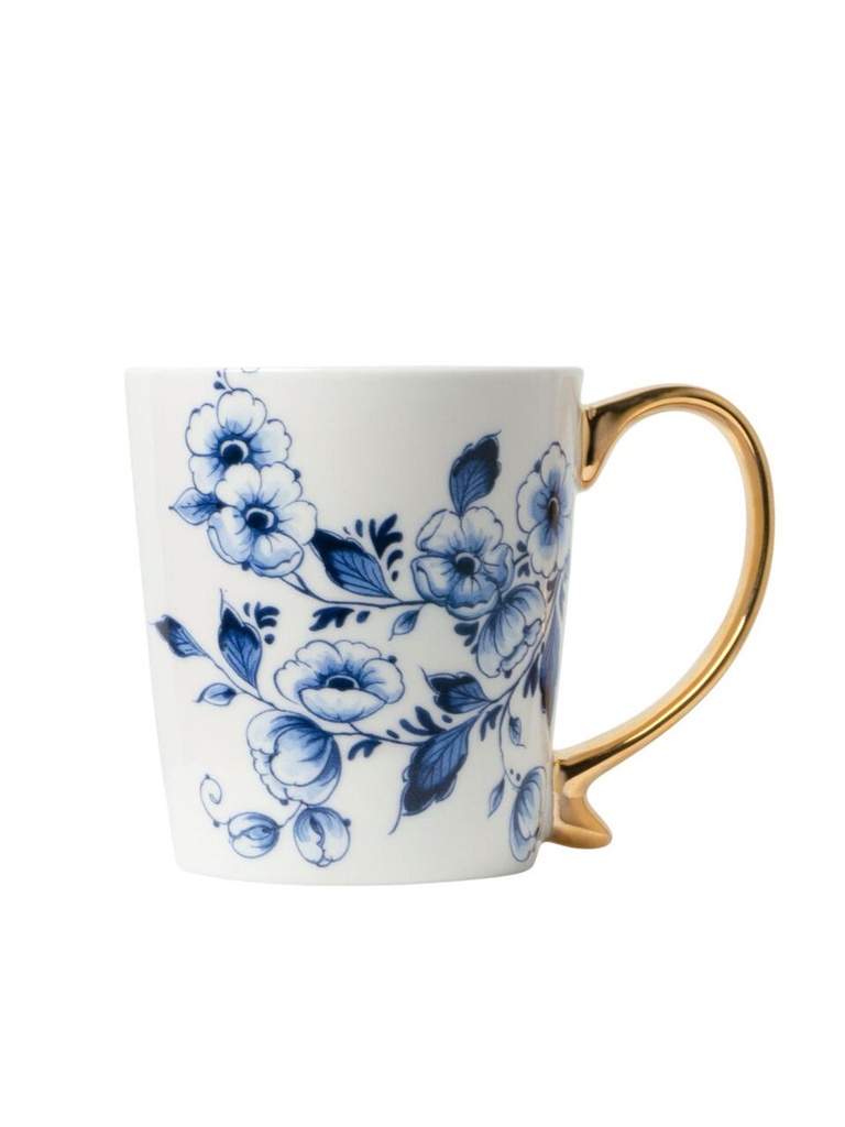 Mug - Ceramic - Flowers - Delft Blue/Gold