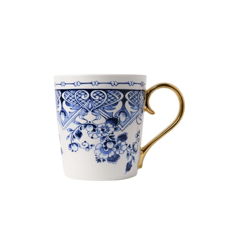 Mug - Ceramic - Majolica - Delft Blue/Gold Handle