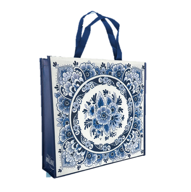 Shopping Bag - Poly Plastic - Delfts Blue - Flowers