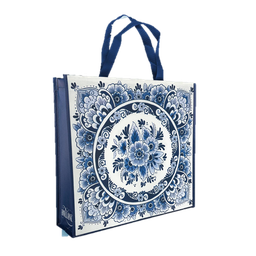 [XXH1014] Shopping Bag - Poly Plastic - Delfts Blue - Flowers
