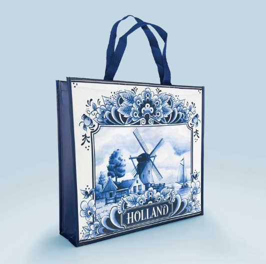 Shopping Bag - Poly Plastic - Delfts Blue - Windmill Landscape