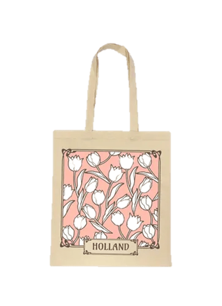Shopping Bag - Cotton, Tulips Holland White/Pink