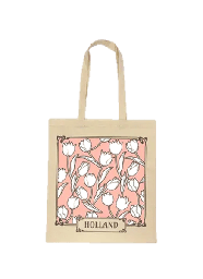 [XXH1008] Shopping Bag - Cotton, Tulips Holland White/Pink