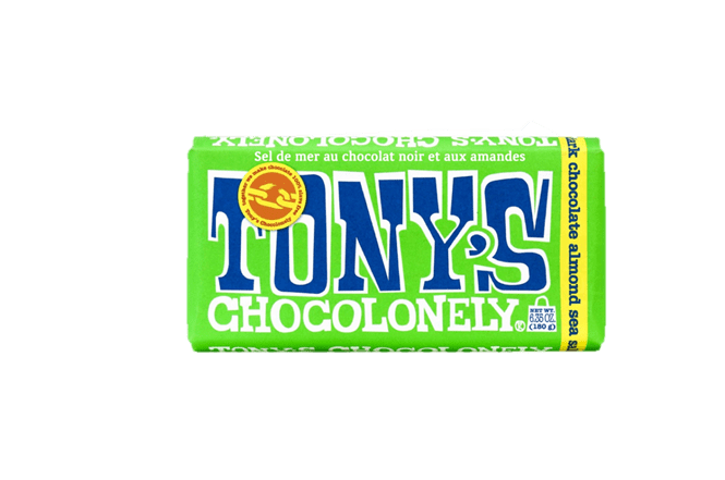 Tony's Chocolonely Dark Chocolate Bar w/ Almond & Sea Salt 180g