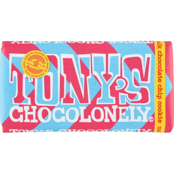 Tony's Chocolonely Milk Chocolate Bar w/ Chocolate Chip Cookie 180g