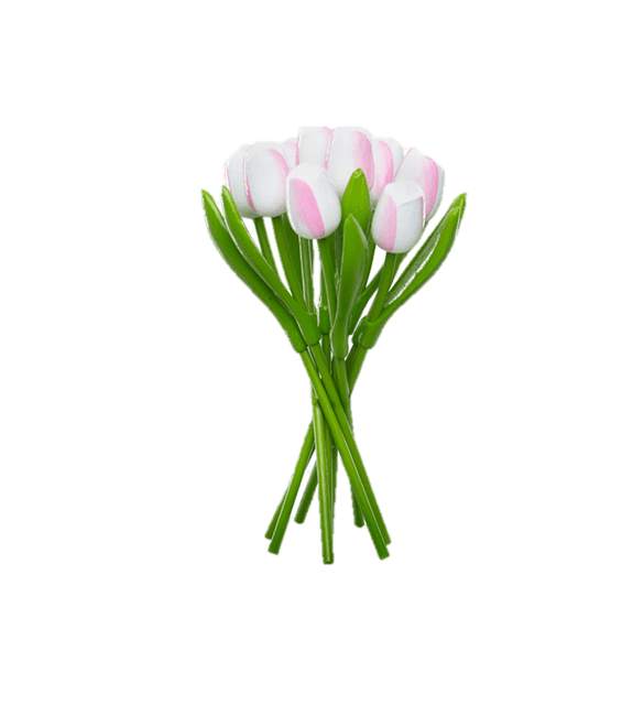 Wooden Tulips - White & Pink, Large 34 cm