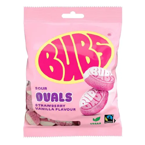 Bubs Strawberry Vanilla Sour Ovals 90g