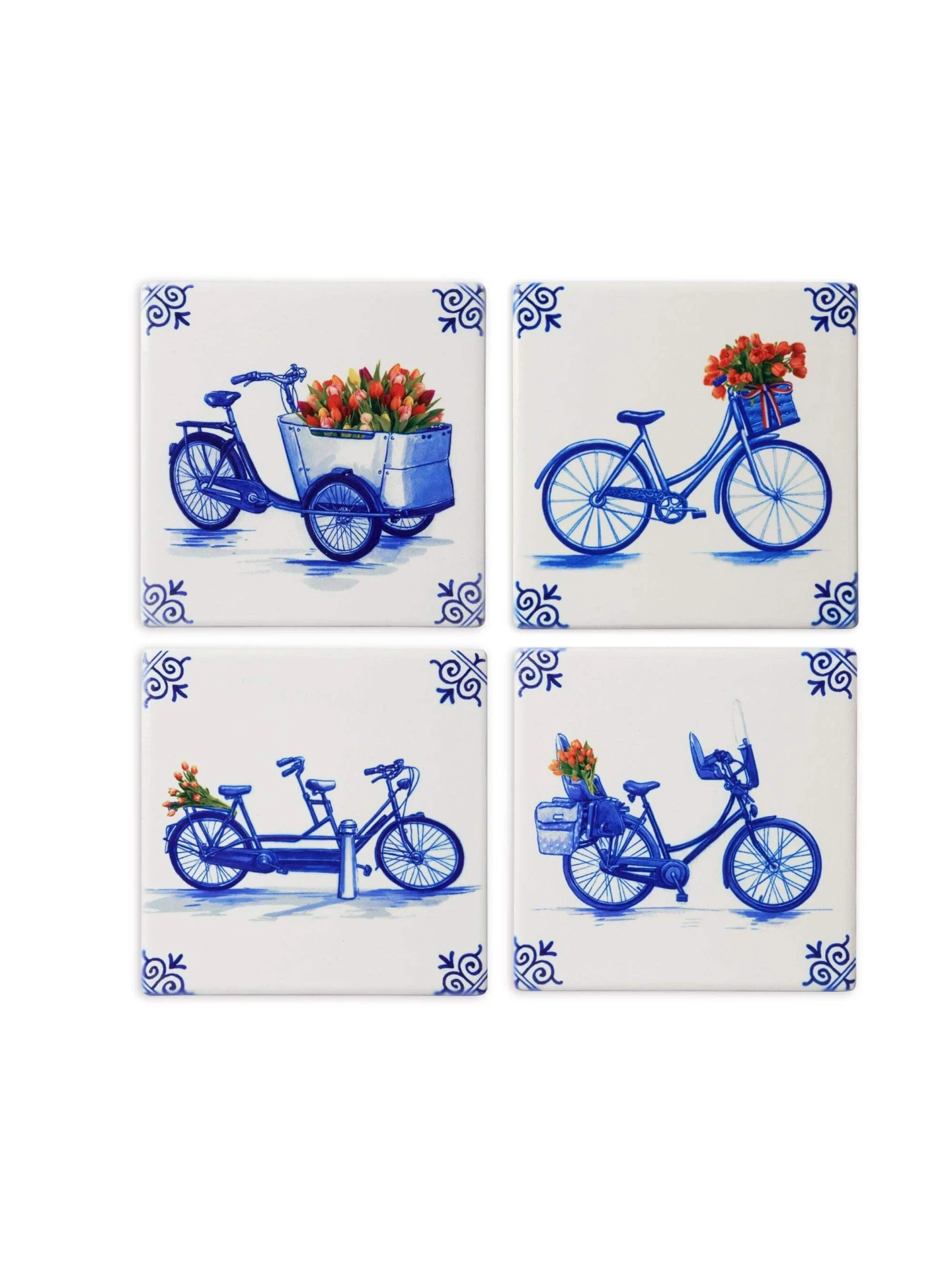 Coasters - Bicycle - Delft Blue - Set of 4