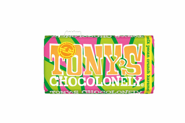 Tony's Chocolonely Milk Chocolate Bar w/ Pecan Crunch & Caramel (180g)