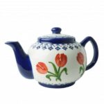 Teapot - Orange Tulip with Blue
