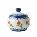 Sugar Bowl - Orange Tulip with Blue
