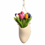 Wooden Tulips in Wooden Shoe Wall Hanger with Rope - 20cm
