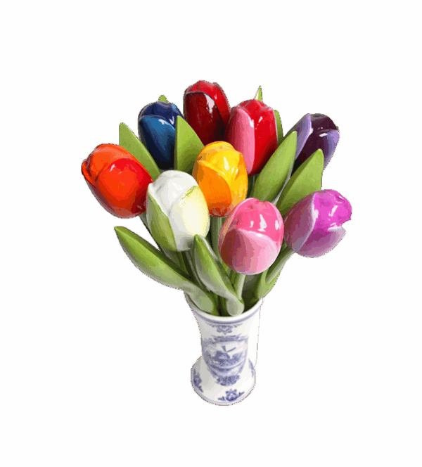 Wooden Tulips in Delfts Blue Vase - Large Vase - 34 cm