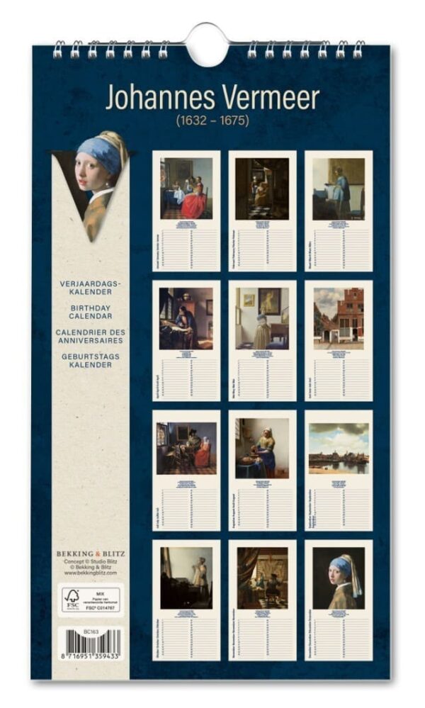Birthday Calendars - Vermeer - Girl with a Pearl Earring